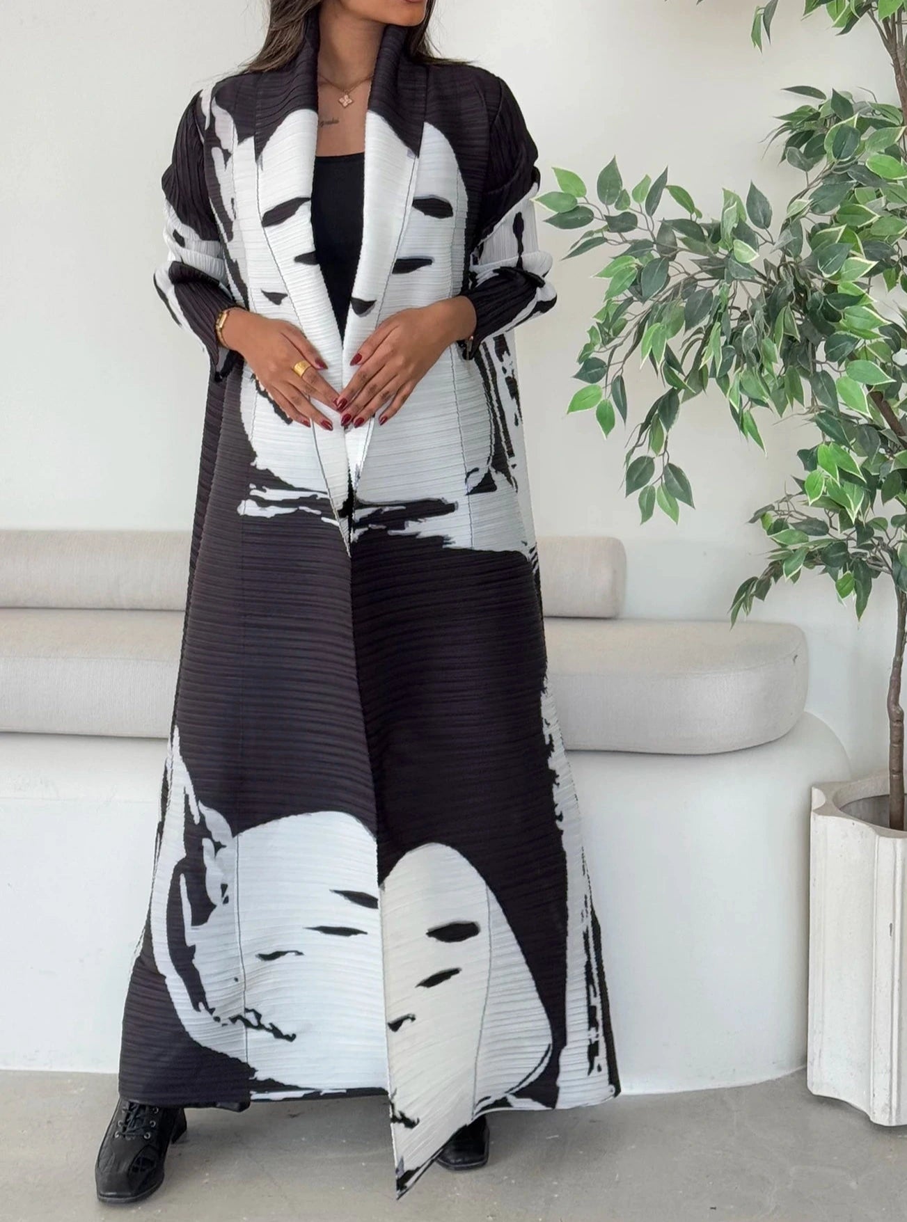 Abaya Femme Fashion KAF, Cardigan Vintage Imprimé, Design Ample Élégant, Robe Luxe Printemps Automne, Taille Large - Muslim Essentials