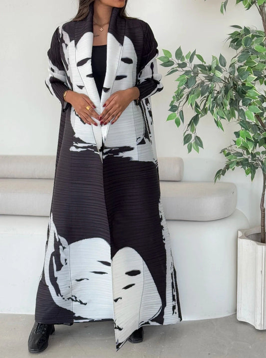 Abaya Femme Fashion KAF, Cardigan Vintage Imprimé, Design Ample Élégant, Robe Luxe Printemps Automne, Taille Large - Muslim Essentials
