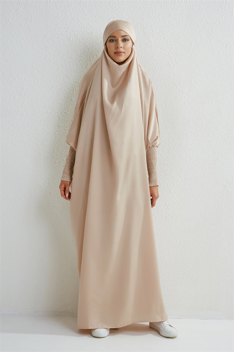 Abaya Musulmane à Capuche avec Manches Smockées - Muslim Essentials