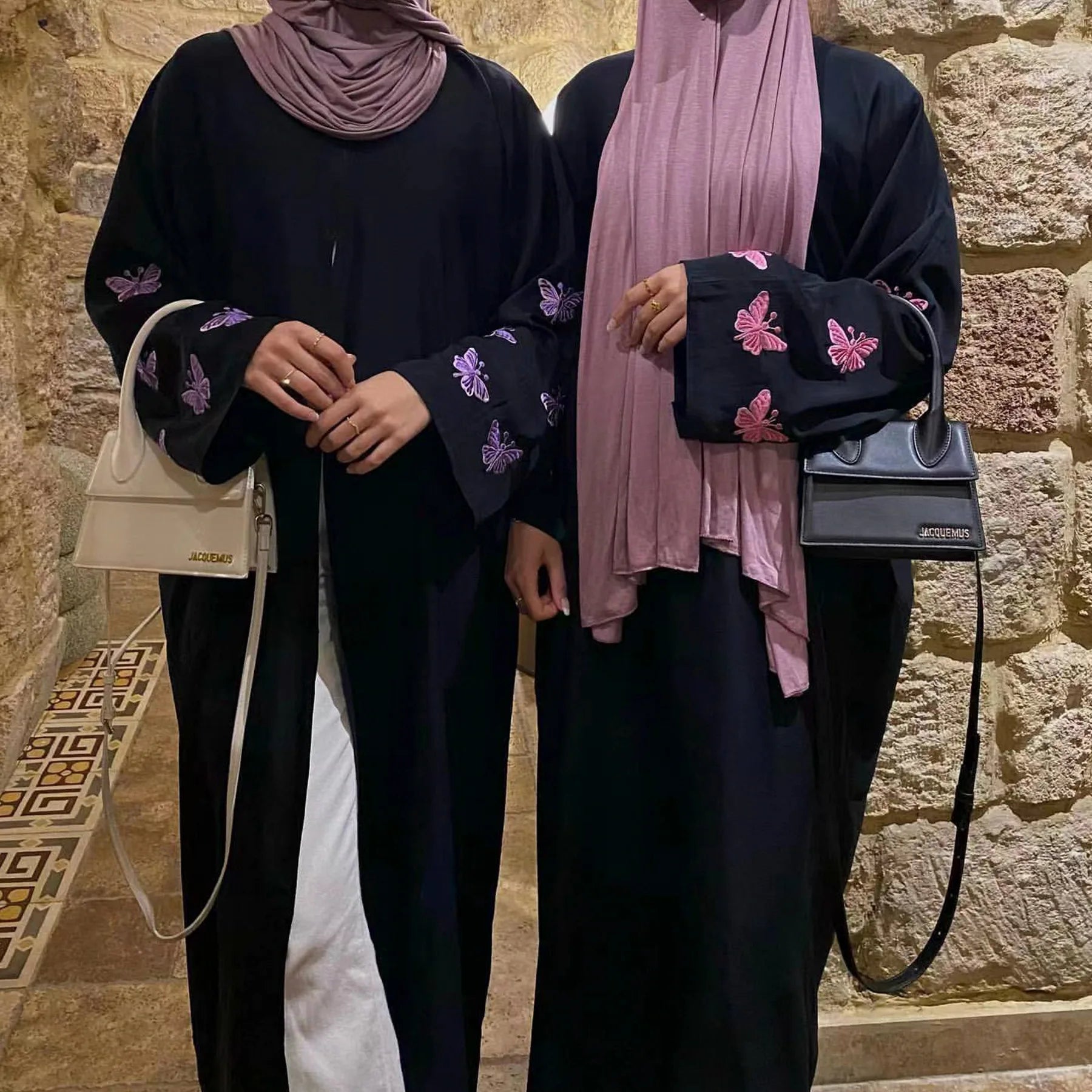 Abaya Ouverte Devant Femme Kimono - Broderie Papillon Eid Abaya Tissée Douce Vêtements Islamiques Arabes Dubai - Muslim Essentials