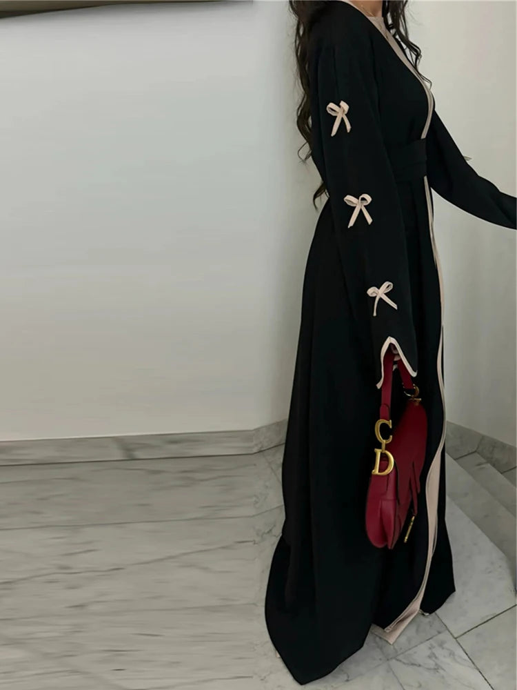Abaya Ouverte Butterfly avec Nœud - Kimono de Luxe pour Ramadan et Eid, Robe Modeste Islamique, Kaftan Kebaya pour Femmes - Muslim Essentials