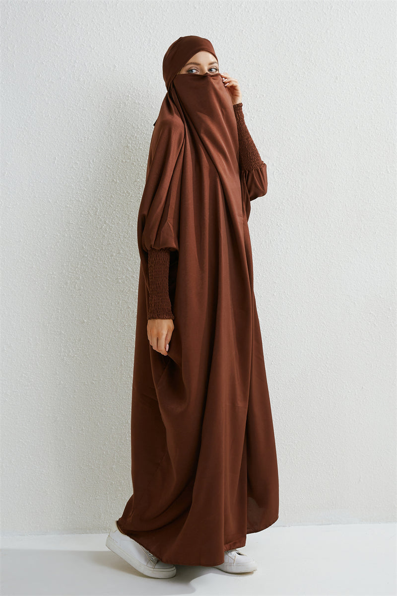 Abaya Musulmane à Capuche avec Manches Smockées - Muslim Essentials