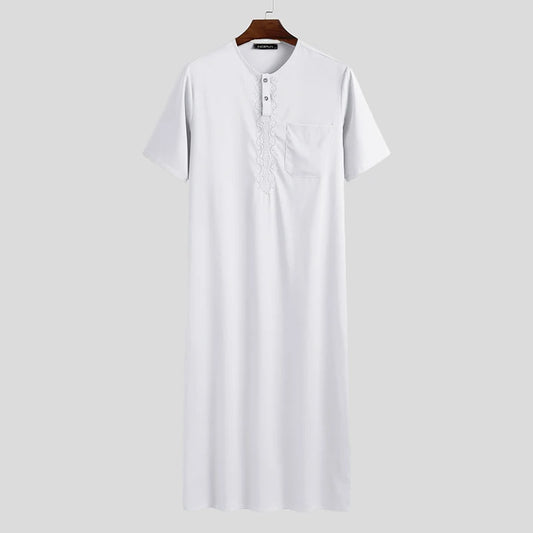 Qamis Homme en Tissu – Style Traditionnel & Moderne, Manches Courtes, Confort Estival - Muslim Essentials