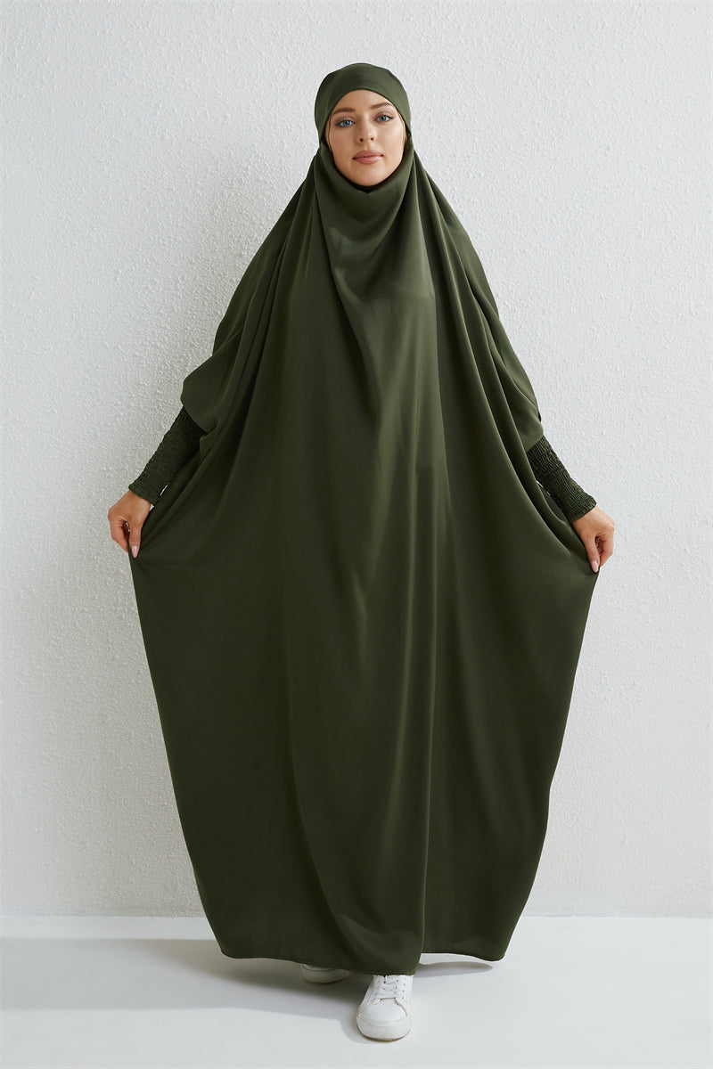 Abaya Musulmane à Capuche avec Manches Smockées - Muslim Essentials