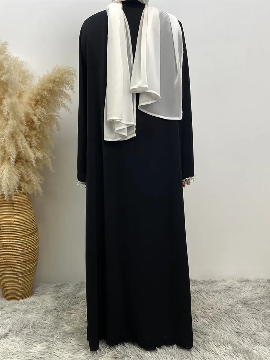 Ensemble Abaya Deux Pièces avec Robe, Ceinture en Chaîne de Diamants Libre, Kimono Sans Manches, Robe Intérieure – Tenue Islamique pour Femmes – Parfaite pour Eid et Ramadan - Muslim Essentials