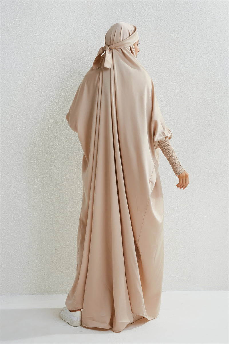 Abaya Musulmane à Capuche avec Manches Smockées - Muslim Essentials