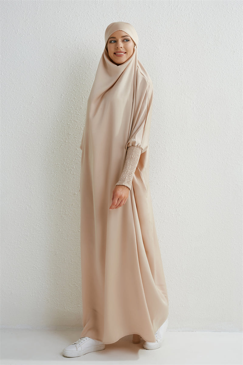Abaya Musulmane à Capuche avec Manches Smockées - Muslim Essentials