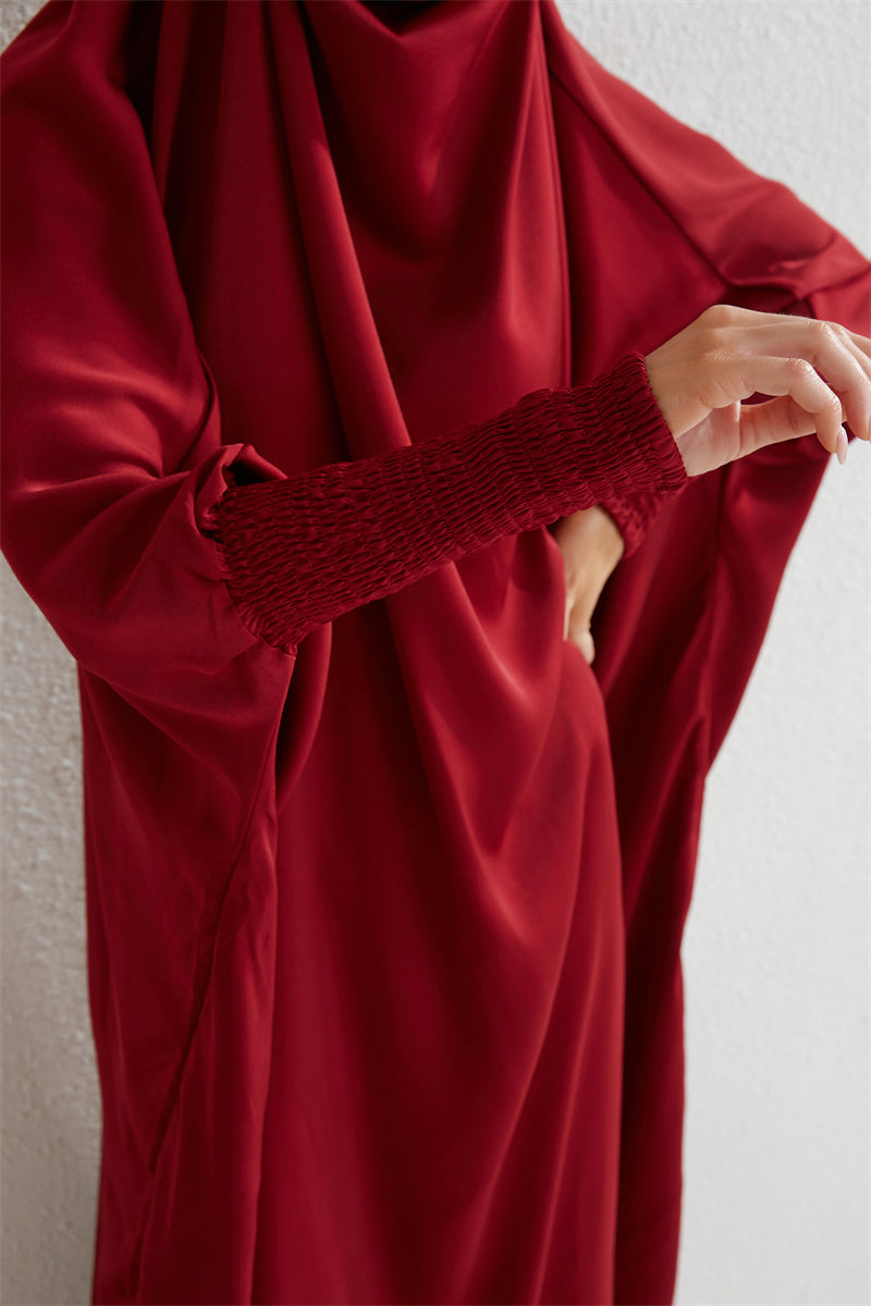 Abaya Musulmane à Capuche avec Manches Smockées - Muslim Essentials