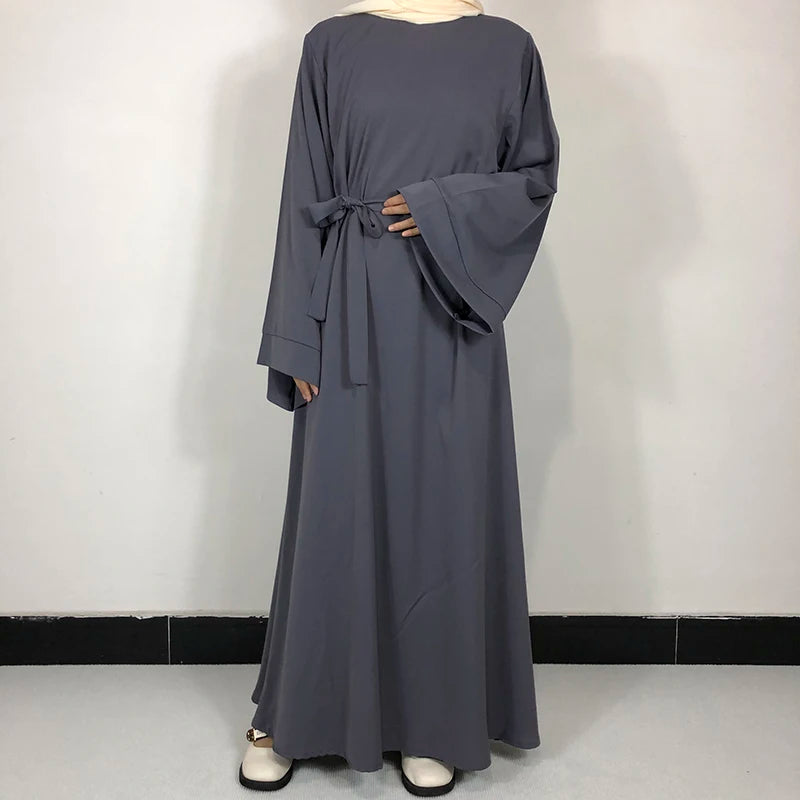 15 Colors Basic Plain Nida Abaya With Free Belt High Quality Muslim Women Modest Simple Dress EID Ramadan Islamic Clothing - Muslim Essentials
