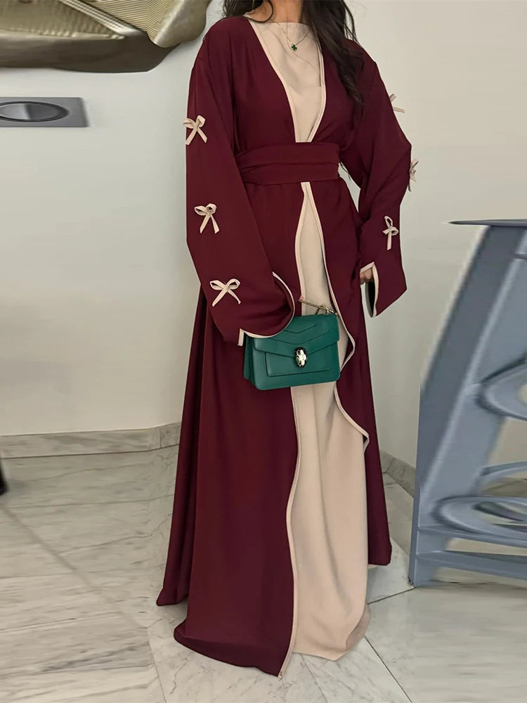 Abaya Ouverte Butterfly avec Nœud - Kimono de Luxe pour Ramadan et Eid, Robe Modeste Islamique, Kaftan Kebaya pour Femmes - Muslim Essentials