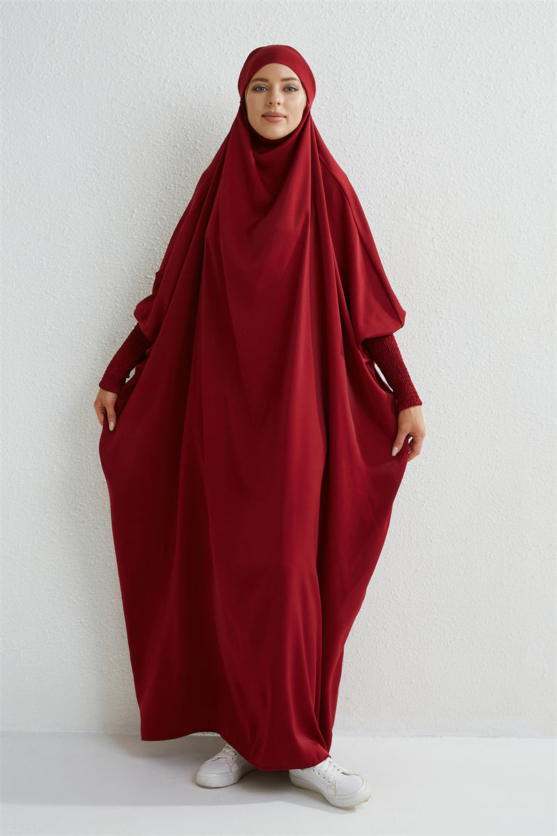 Abaya Musulmane à Capuche avec Manches Smockées - Muslim Essentials