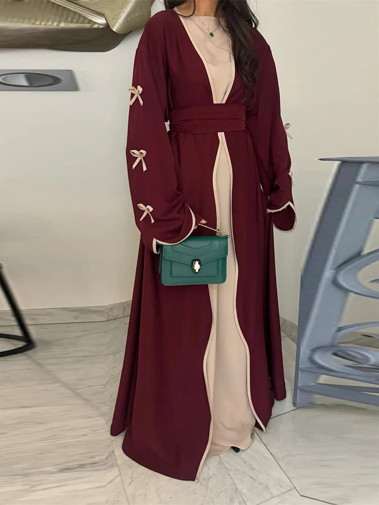 Abaya Ouverte Butterfly avec Nœud - Kimono de Luxe pour Ramadan et Eid, Robe Modeste Islamique, Kaftan Kebaya pour Femmes - Muslim Essentials