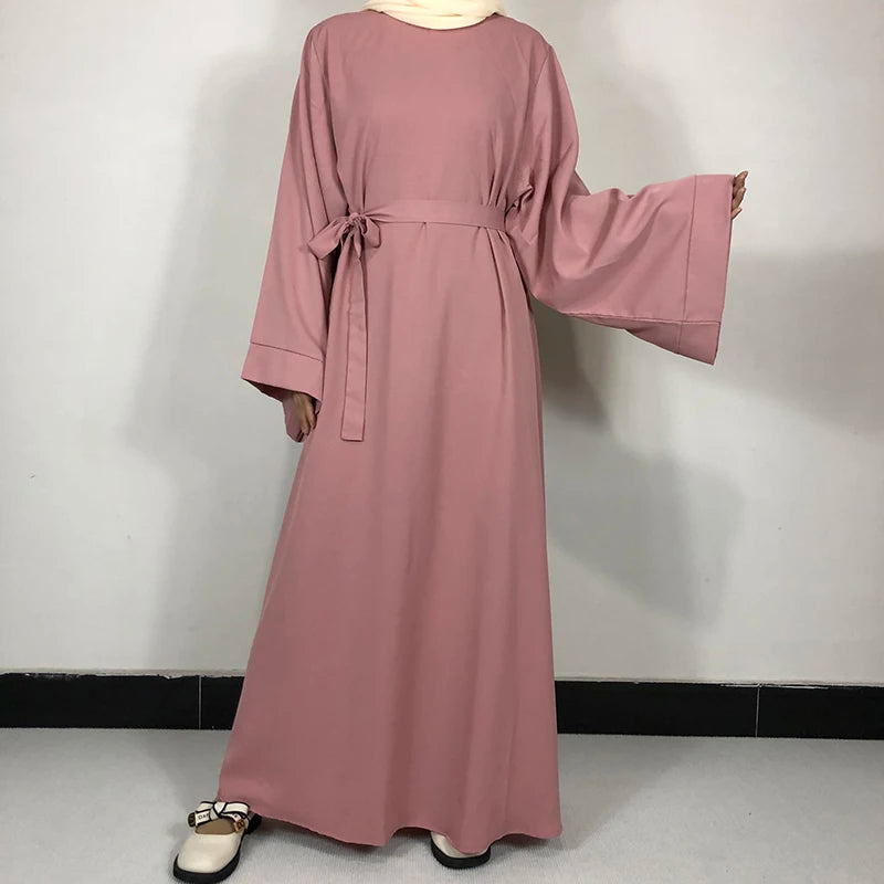 15 Colors Basic Plain Nida Abaya With Free Belt High Quality Muslim Women Modest Simple Dress EID Ramadan Islamic Clothing - Muslim Essentials
