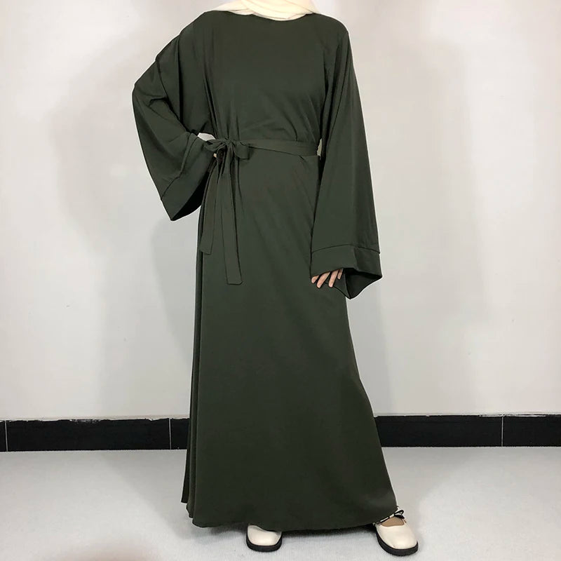 15 Colors Basic Plain Nida Abaya With Free Belt High Quality Muslim Women Modest Simple Dress EID Ramadan Islamic Clothing - Muslim Essentials