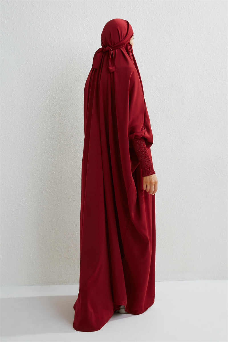 Abaya Musulmane à Capuche avec Manches Smockées - Muslim Essentials