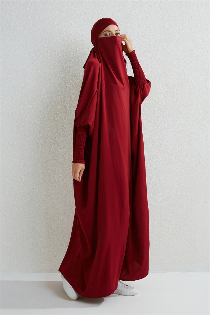 Abaya Musulmane à Capuche avec Manches Smockées - Muslim Essentials