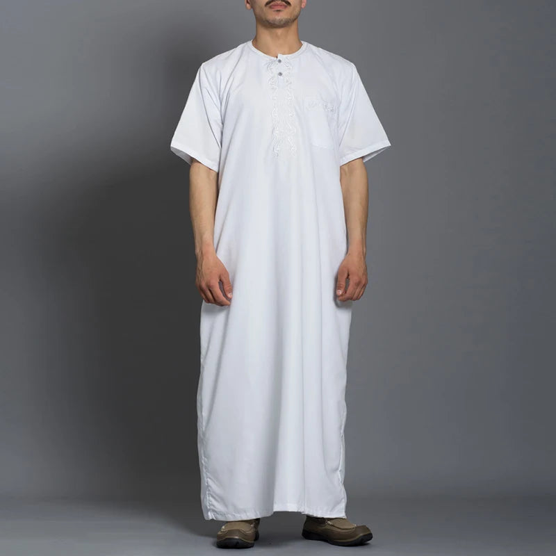 Qamis Homme en Tissu – Style Traditionnel & Moderne, Manches Courtes, Confort Estival - Muslim Essentials