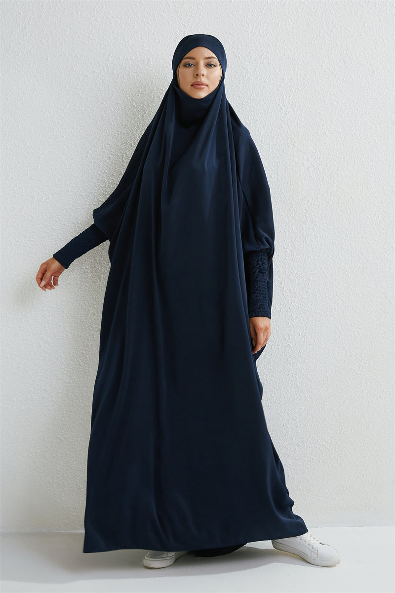 Abaya Musulmane à Capuche avec Manches Smockées - Muslim Essentials