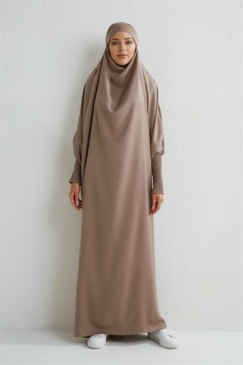 Abaya Musulmane à Capuche avec Manches Smockées - Muslim Essentials
