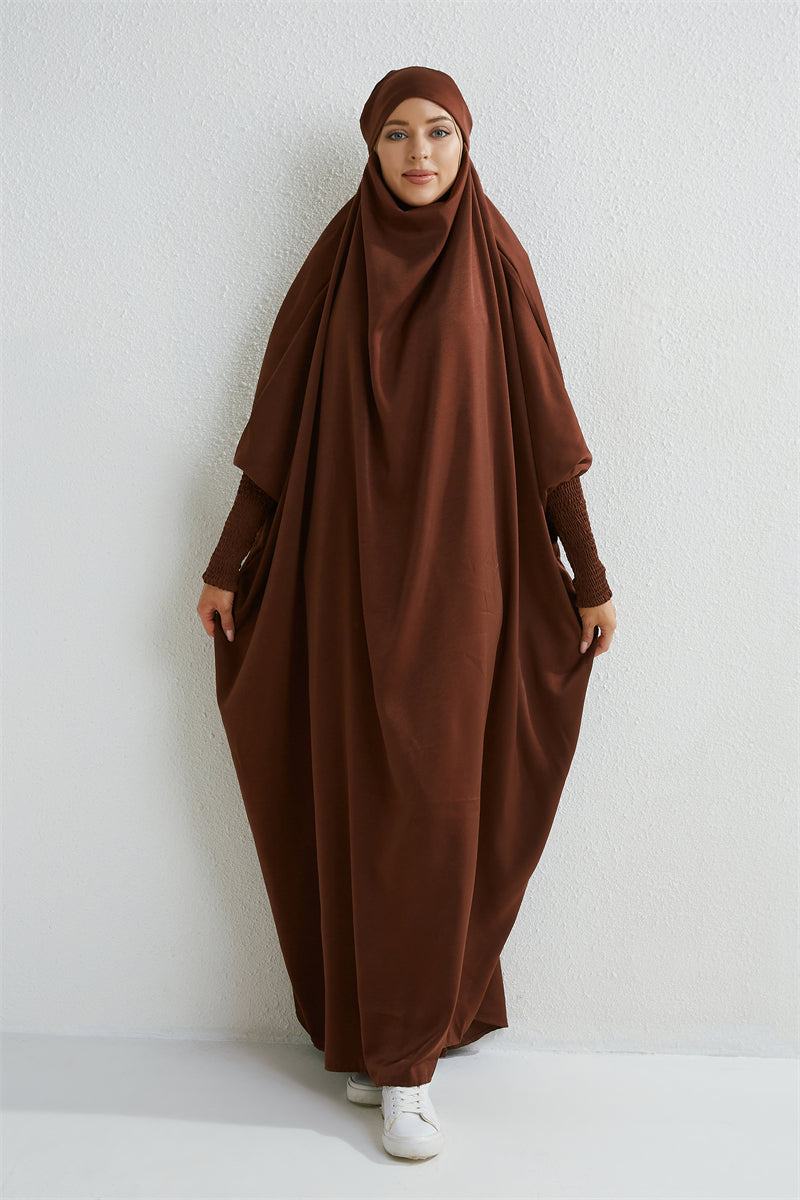 Abaya Musulmane à Capuche avec Manches Smockées - Muslim Essentials