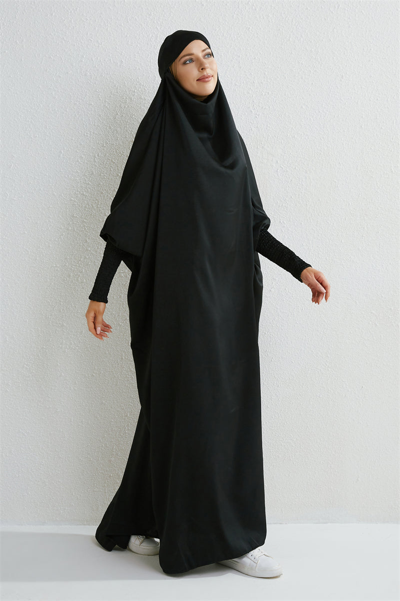 Abaya Musulmane à Capuche avec Manches Smockées - Muslim Essentials