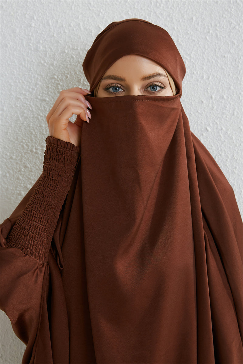 Abaya Musulmane à Capuche avec Manches Smockées - Muslim Essentials