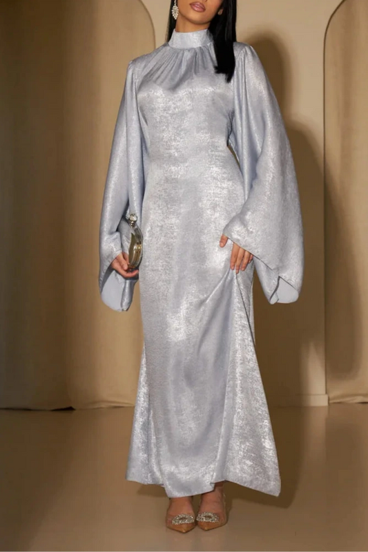 Robe Abaya Satinée Ceinturée à Manches Pagode - Abaya Islamique, Kaftan, Kebaya pour Femmes - Muslim Essentials