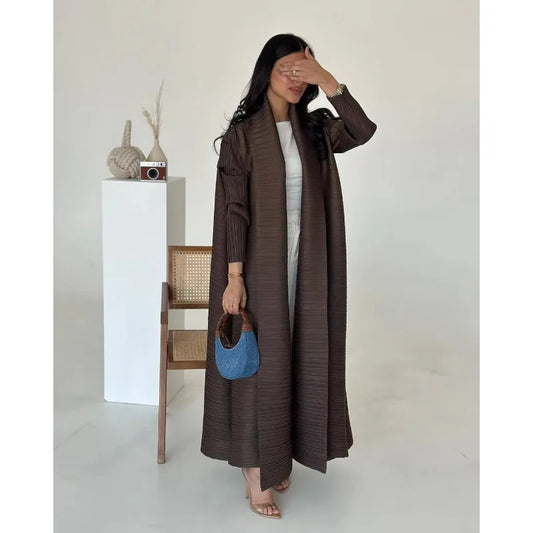 Abaya Femme KAF, Mode Élégante, Robe Longue, Cardigan Vintage Imprimé Gris et marron, Taille Large Printemps Automne - Muslim Essentials