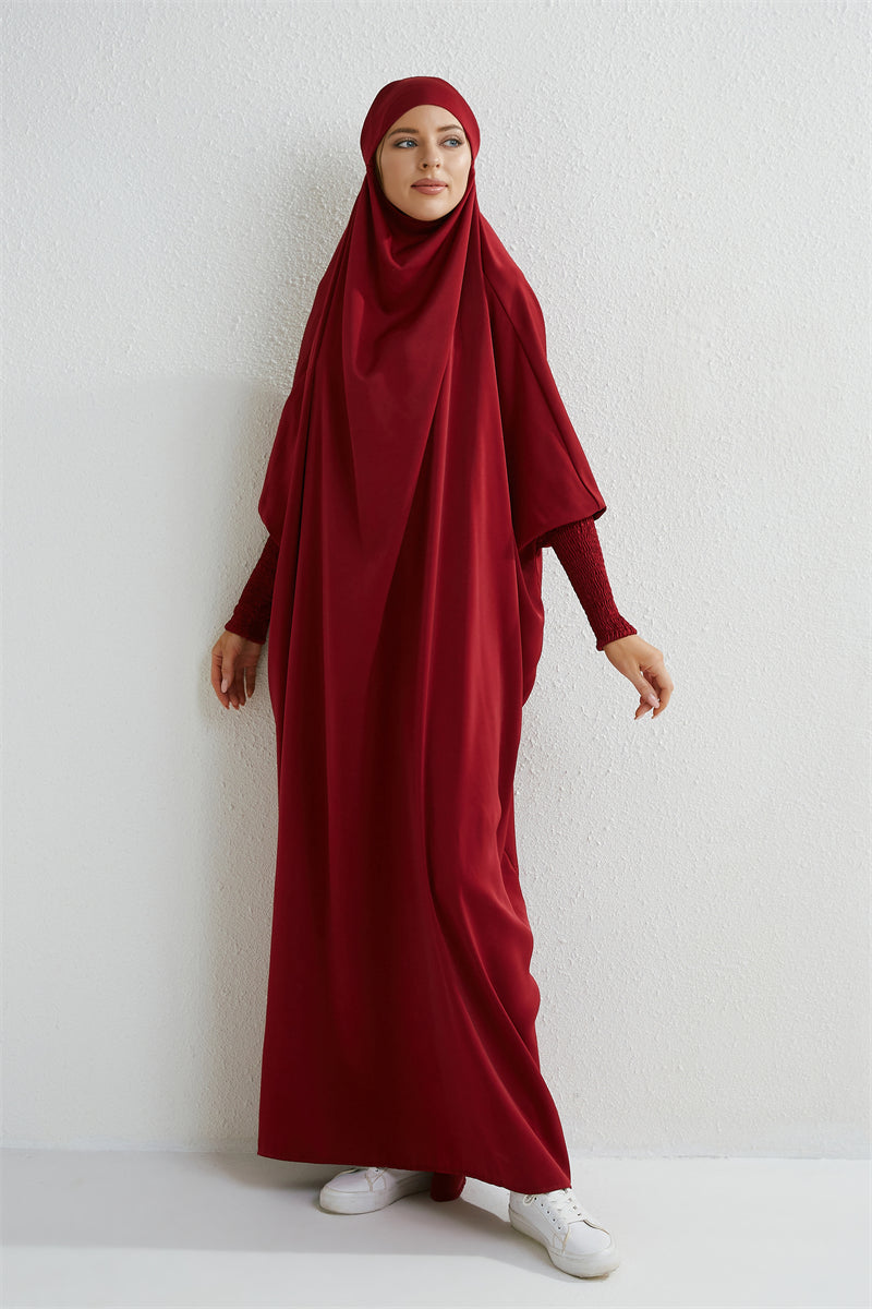 Abaya Musulmane à Capuche avec Manches Smockées - Muslim Essentials