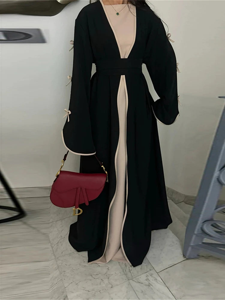 Abaya Ouverte Butterfly avec Nœud - Kimono de Luxe pour Ramadan et Eid, Robe Modeste Islamique, Kaftan Kebaya pour Femmes - Muslim Essentials