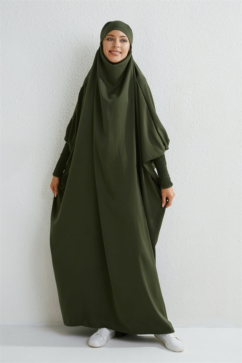 Abaya Musulmane à Capuche avec Manches Smockées - Muslim Essentials