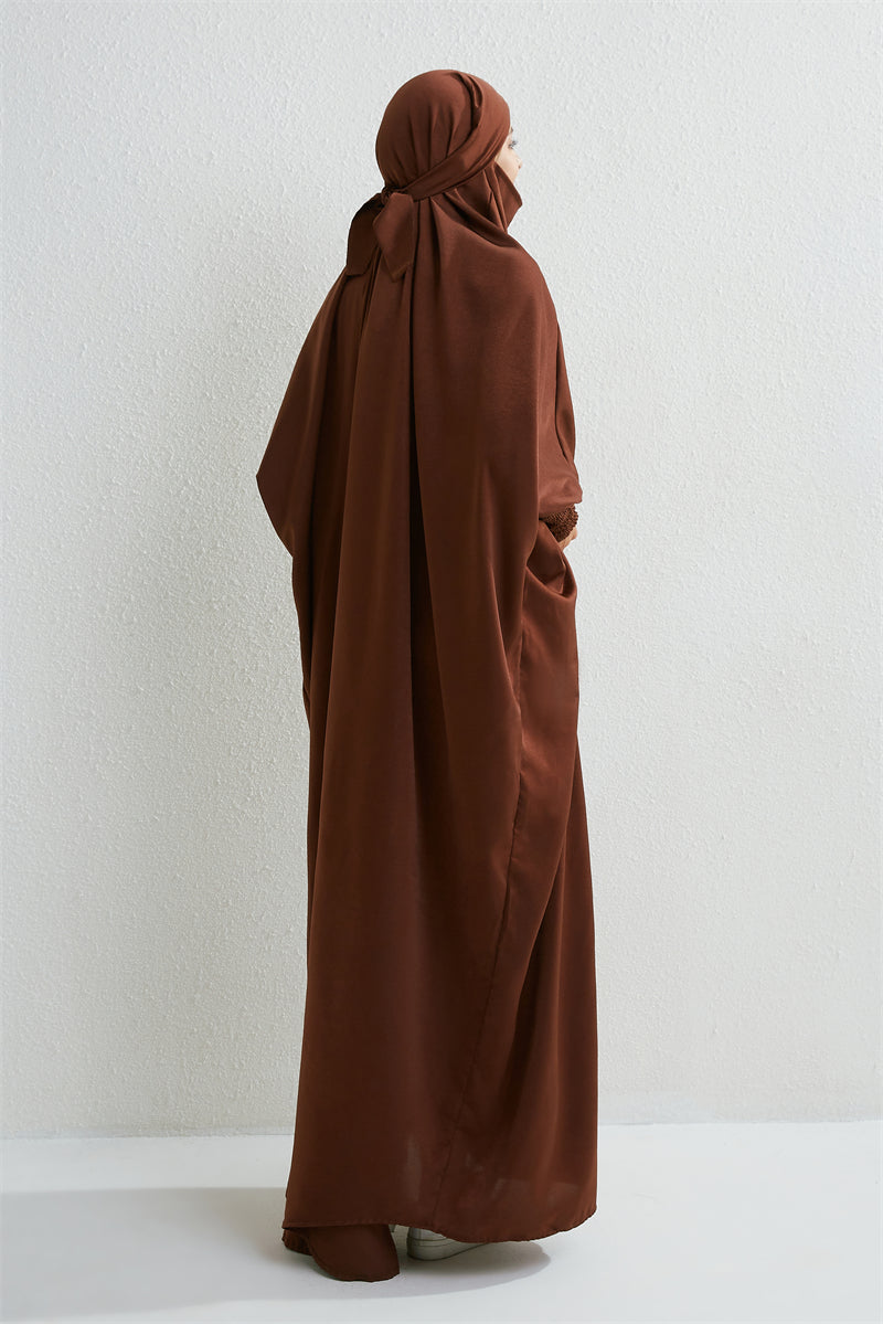 Abaya Musulmane à Capuche avec Manches Smockées - Muslim Essentials