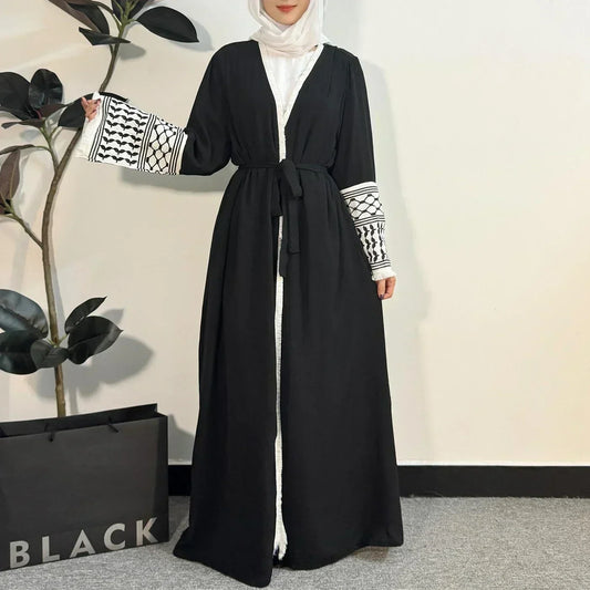 Abaya Ouverte Frontale à Manches Longues avec Broderie à Franges – Robe Maxi Islamique Élégante pour Femmes Modestes - Muslim Essentials