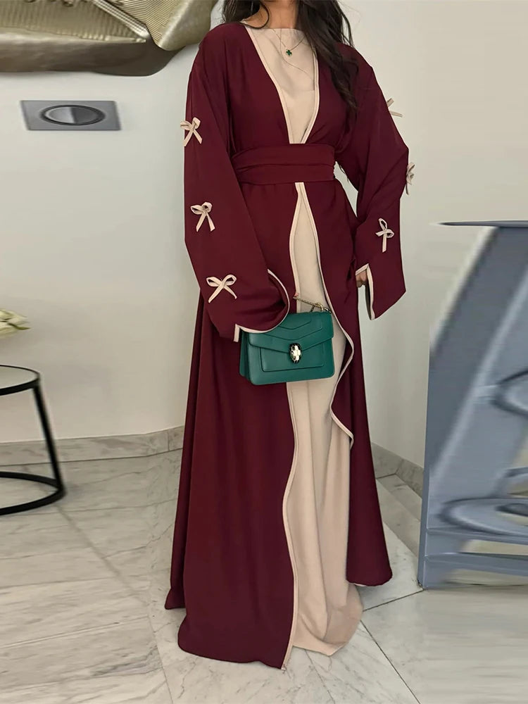 Abaya Ouverte Butterfly avec Nœud - Kimono de Luxe pour Ramadan et Eid, Robe Modeste Islamique, Kaftan Kebaya pour Femmes - Muslim Essentials