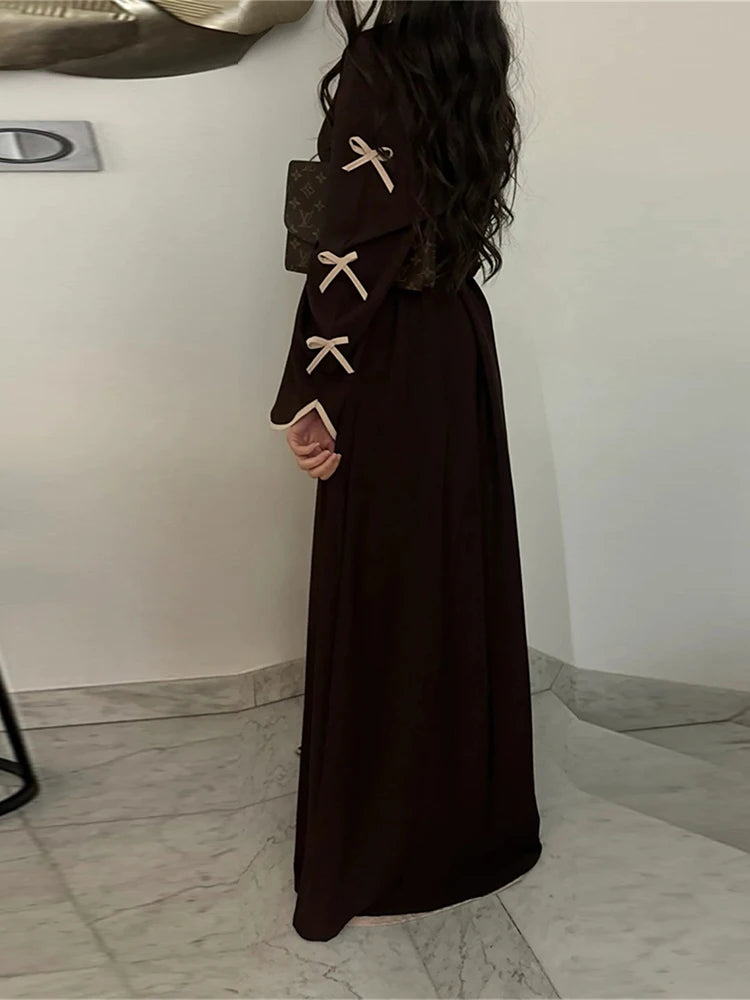 Abaya Ouverte Butterfly avec Nœud - Kimono de Luxe pour Ramadan et Eid, Robe Modeste Islamique, Kaftan Kebaya pour Femmes - Muslim Essentials